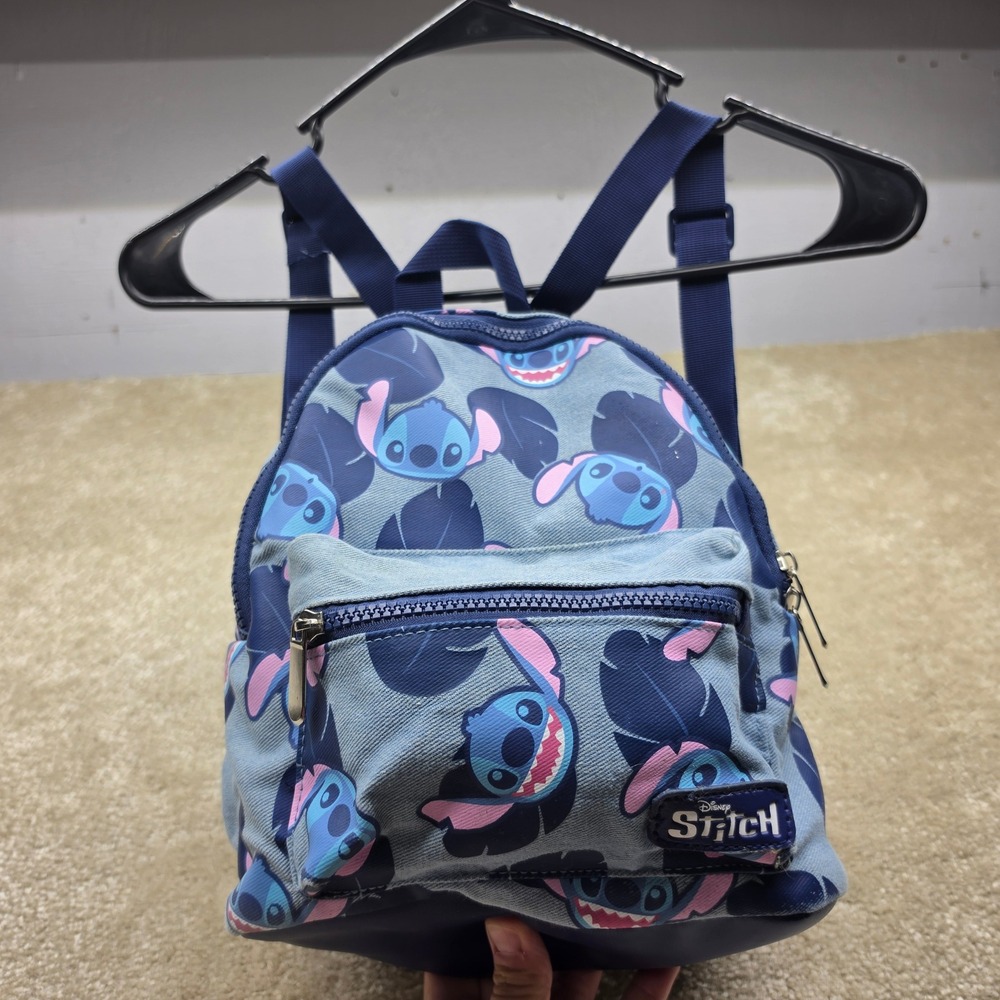 Disney Lilo and Stitch Blue Denim Print Mini Backpack Adjustable Straps